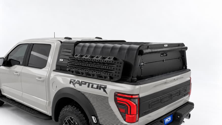 RCS canopy on a Ford F-150, with security screen and MaxTrax mounts
