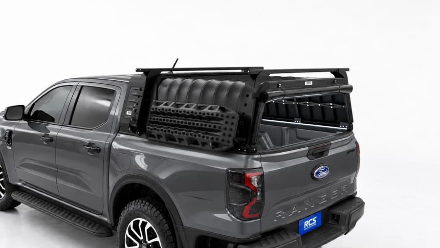 RCS canopy on a Ford Ranger, with roof racks and MaxTrax mounts