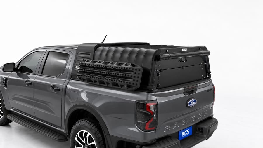 RCS canopy on a Ford Ranger, with security screen and MaxTrax mounts