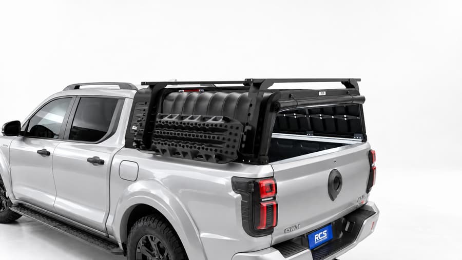 RCS canopy on a GWM Cannon, with roof racks and MaxTrax mounts