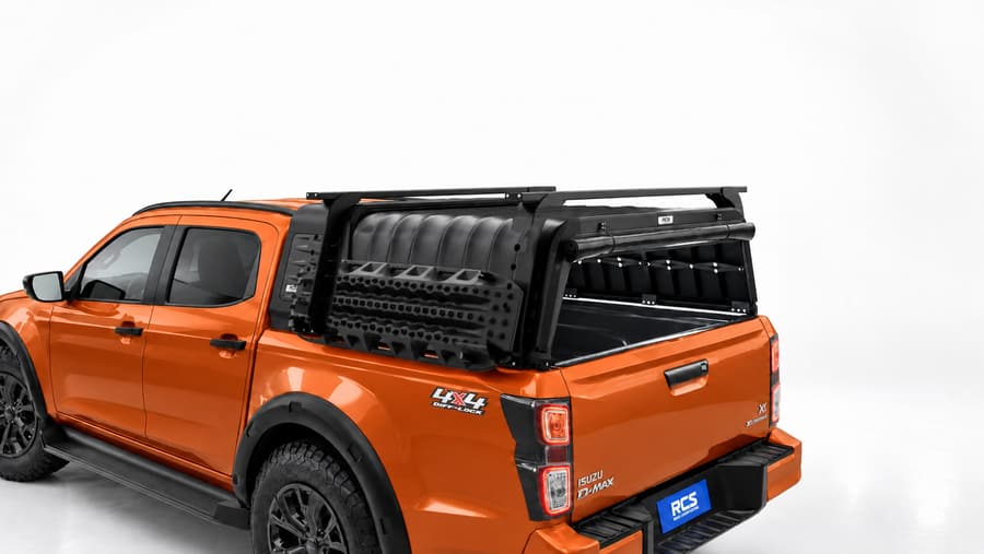 RCS canopy on a Isuzu D-Max, with roof racks and MaxTrax mounts