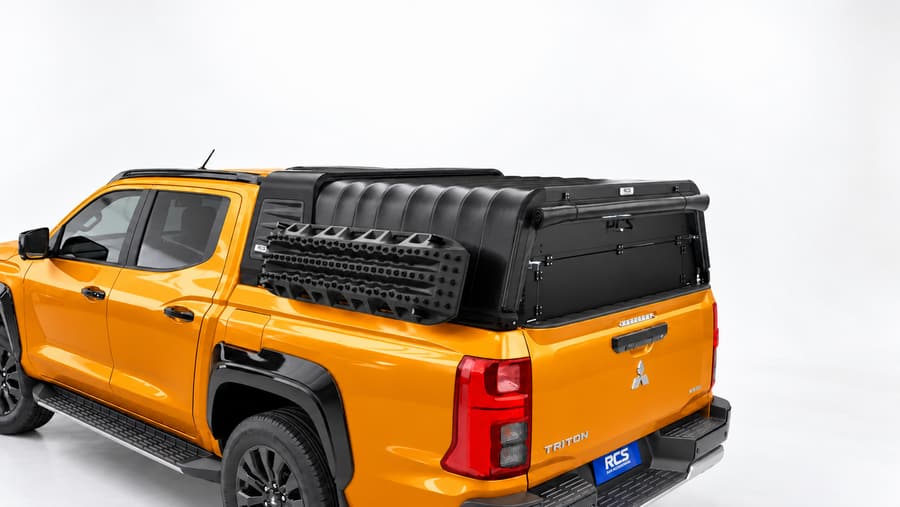 RCS canopy on a Mitsubishi Triton, with security screen and MaxTrax mounts