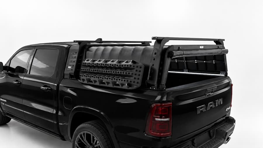 RCS canopy on a RAM 1500, with roof racks and MaxTrax mounts