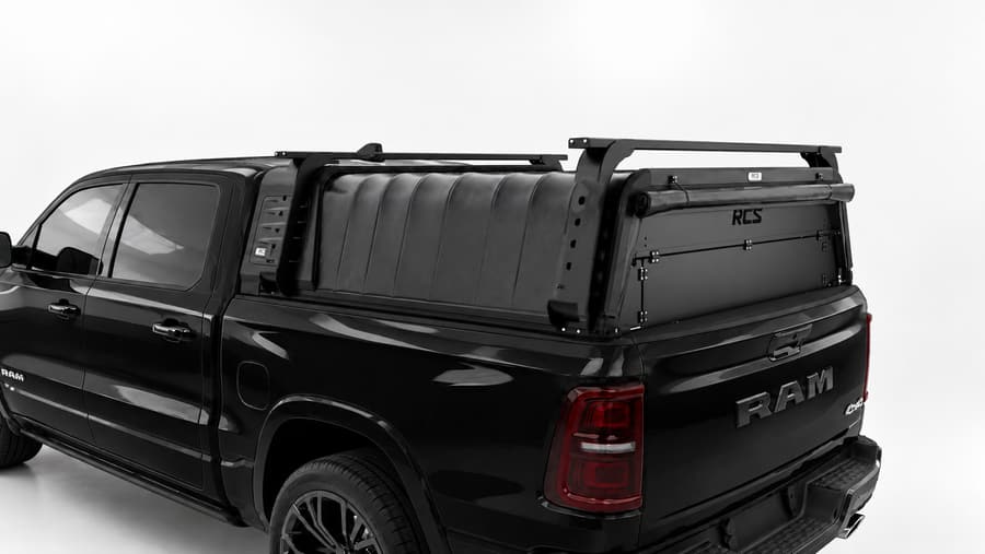 RCS canopy on a RAM 1500, with roof racks and security screen