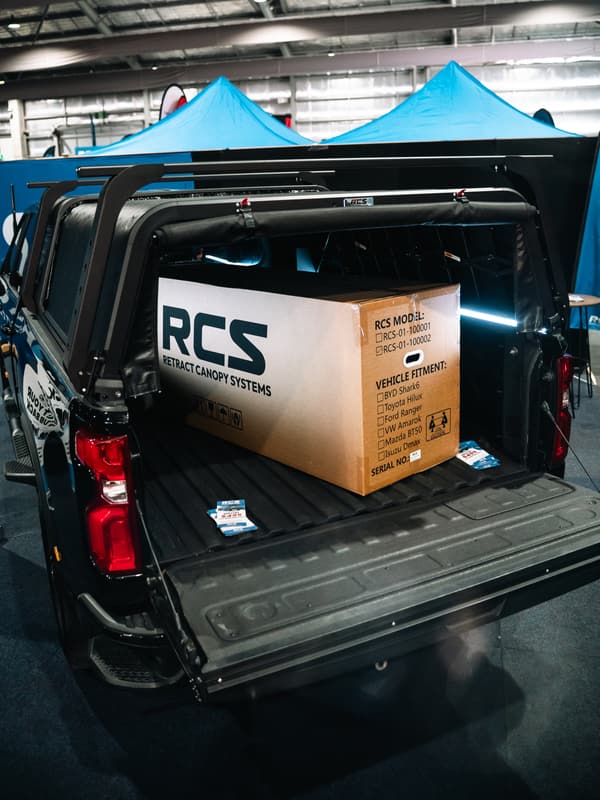 The RCS canopy box showing the model and vehicle fitment labels